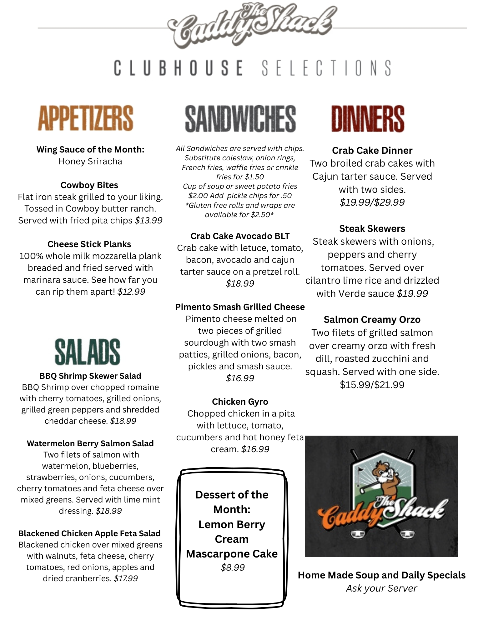 May Clubhouse Menu