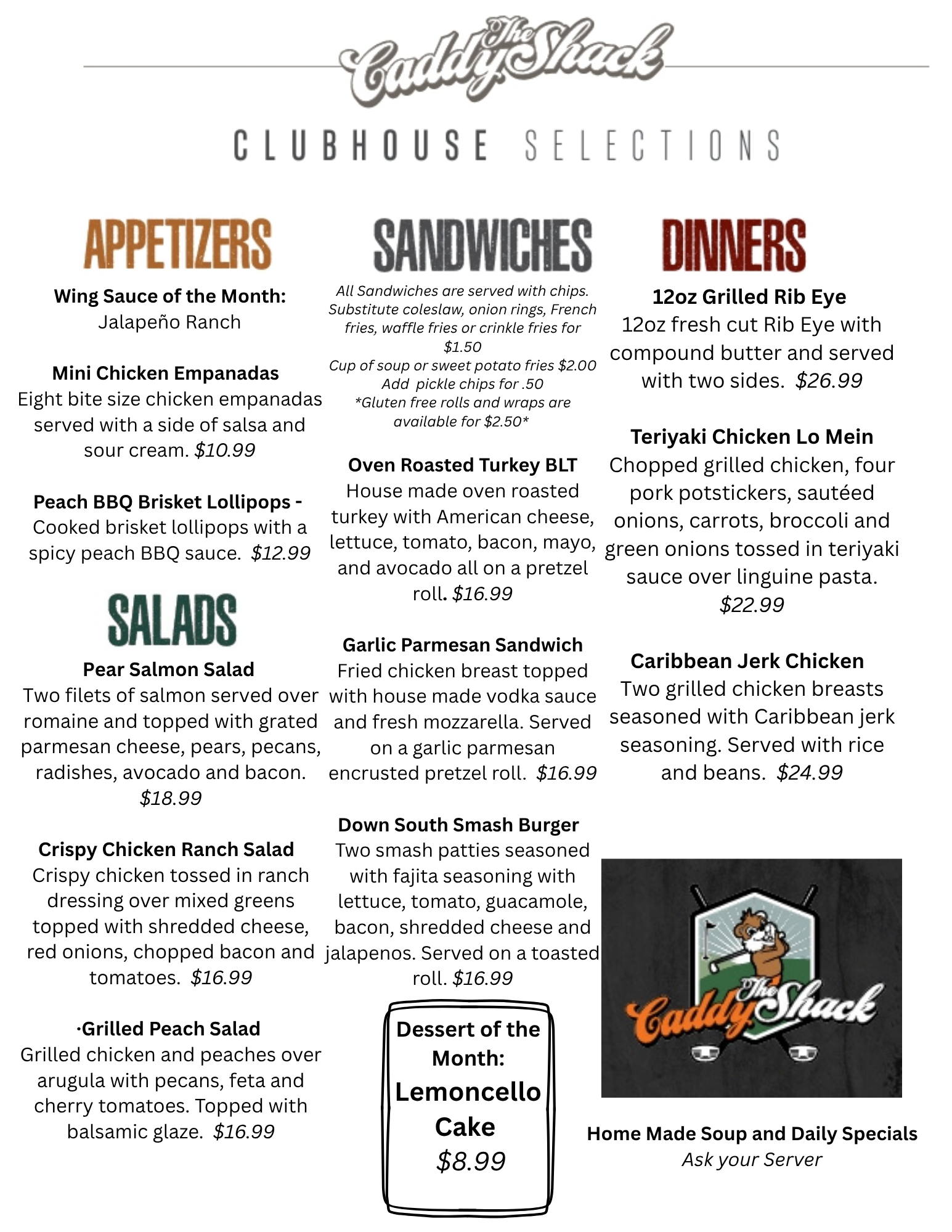 August Clubhouse Menu
