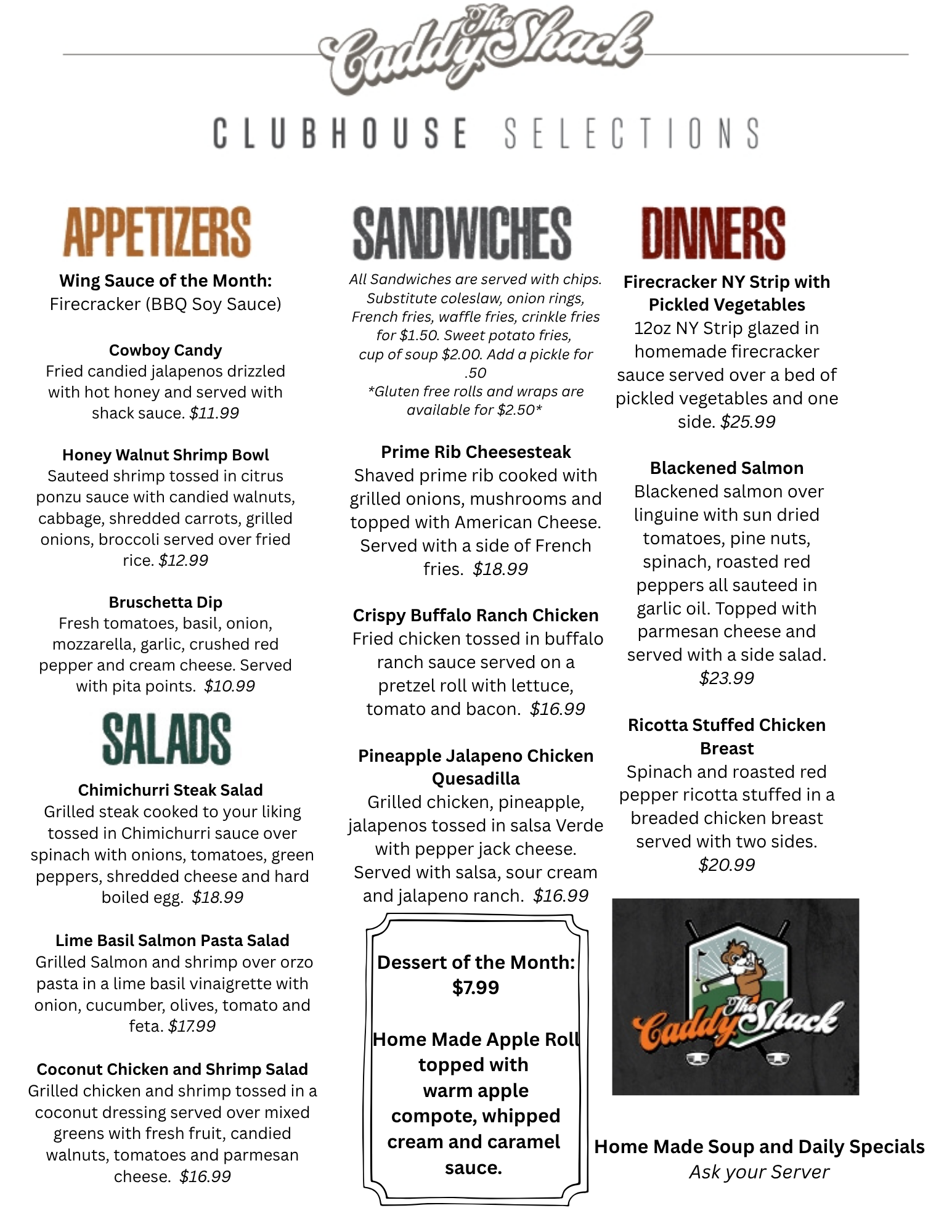September Clubhouse Menu