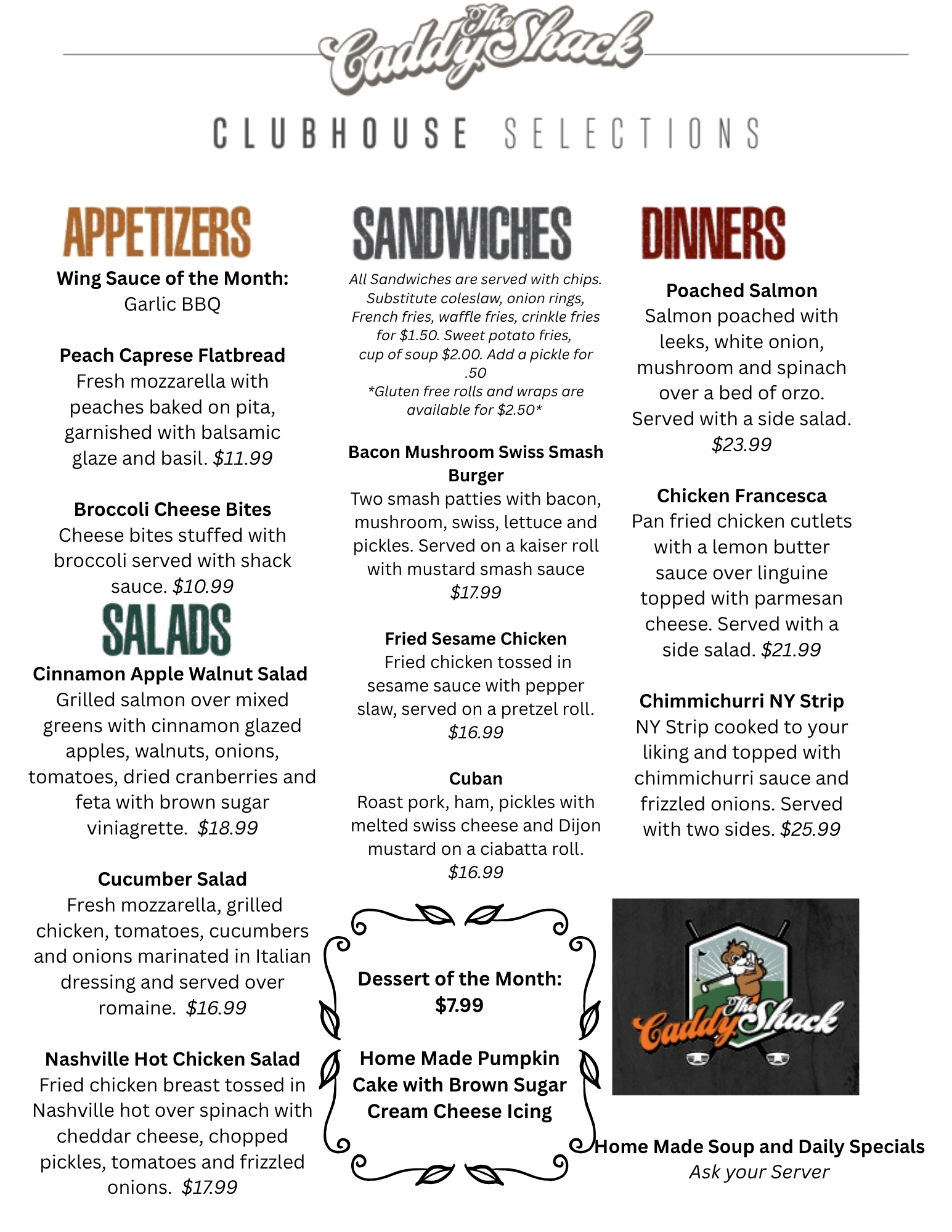 October Clubhouse Menu